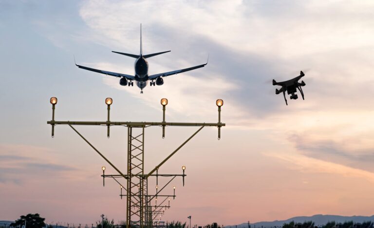 Drone flying near an aircraft