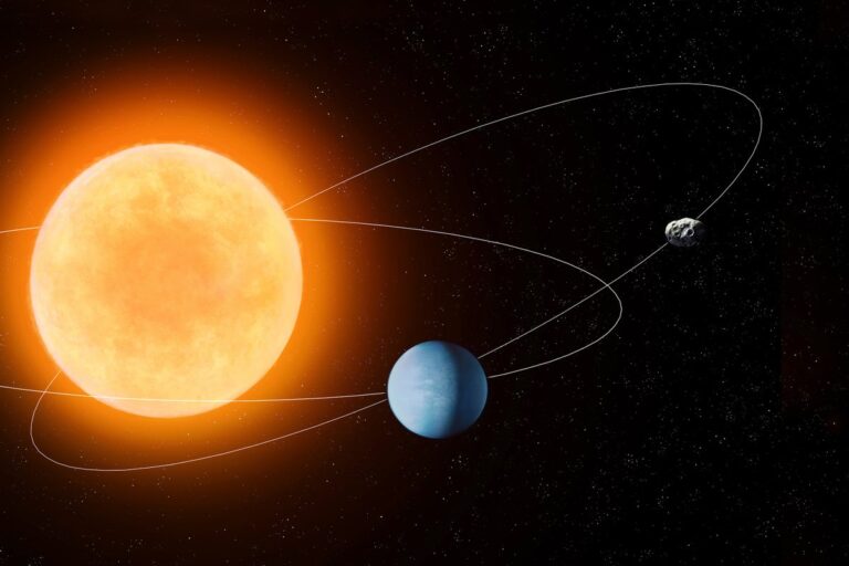 illustration of orbital paths of planet and asteroid