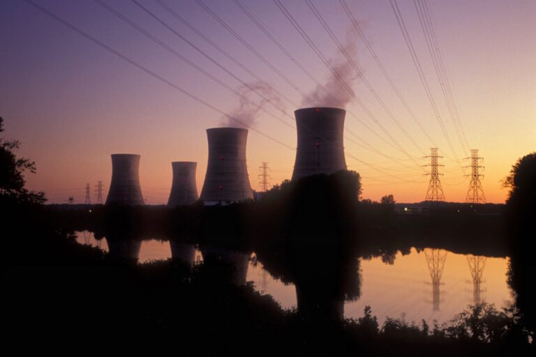 three mile island cooling towers at sunset